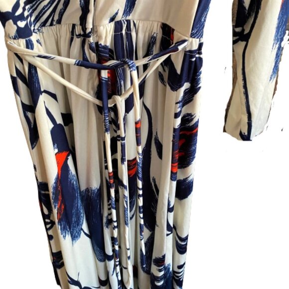 Vintage maxi dress 70s cowl neck, tie back, lined long sleeve - Picture 4 of 13